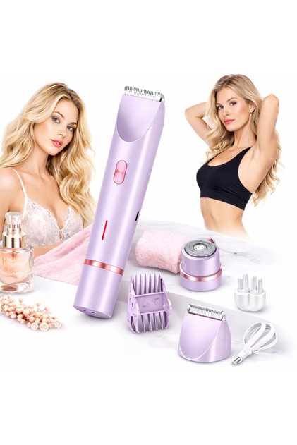 Дамска самобръсначка LadyTrim Pro 2в1, за мокро и сухо бръснене, акумулаторна, за тяло, крака и лице, лилава