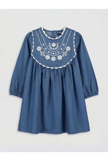 Lcw kids blue baby collar flower embroidered girl's dress