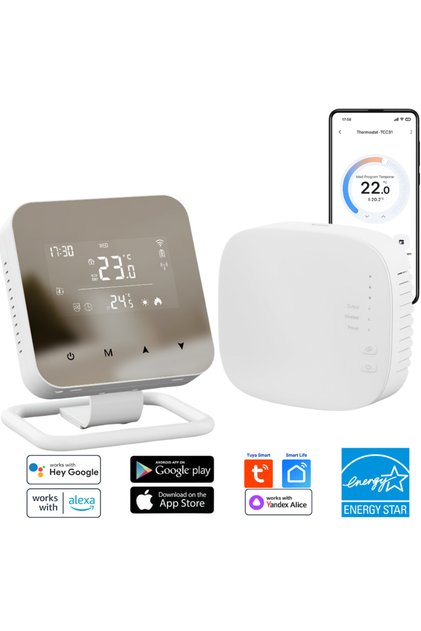 Termostat inteligent wireless MirrorTherm, aplicație WiFi, Tuya Alexa Google, Negru