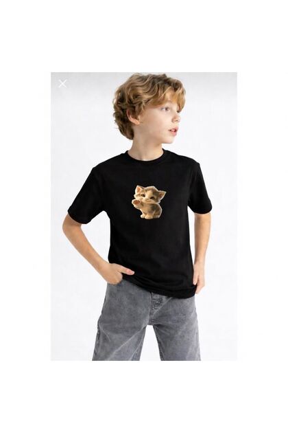 Little Cat Printed 100% Cotton Regular Crew Neck Kids Unisex T-Shirt 5 6 -7 8-9 10 -11 12 Years Old