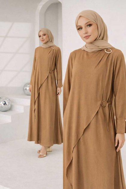 Long Buckle Detailed Tie-Up Esila Dress