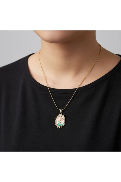 Flower Figured Stone Women's Necklace – Gold Color Elegant Minimal Necklace
