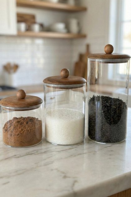 Akasya Top Handle Lid Glass Jar 750 ml - 1150 ml - 1550 ml Set of 3