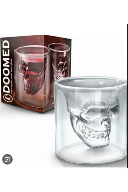 Pahar Shot „Doomed” Cap de Mort, Sticlă Borosilicată cu Perete Dublu, Design 3D, 75 ml