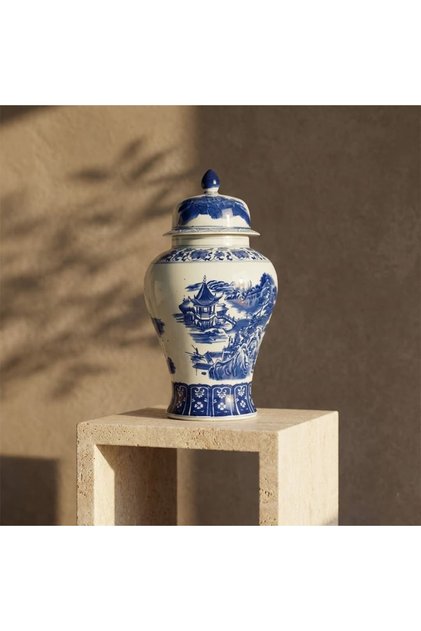 Perce Uzak Doğu Desenli Kapaklı Vazo