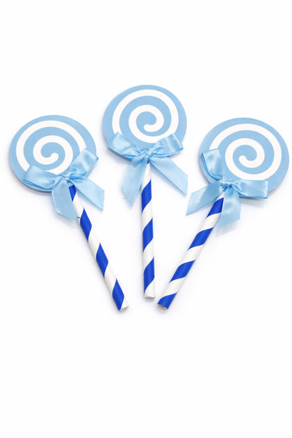 Blue Lollipop Straws Birthday Cake & Cupcake Decoration Set of 6 Wheat Straw, Baby Shower