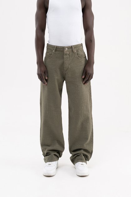 Men's Jacquard Baggy Jean Trousers Khaki
