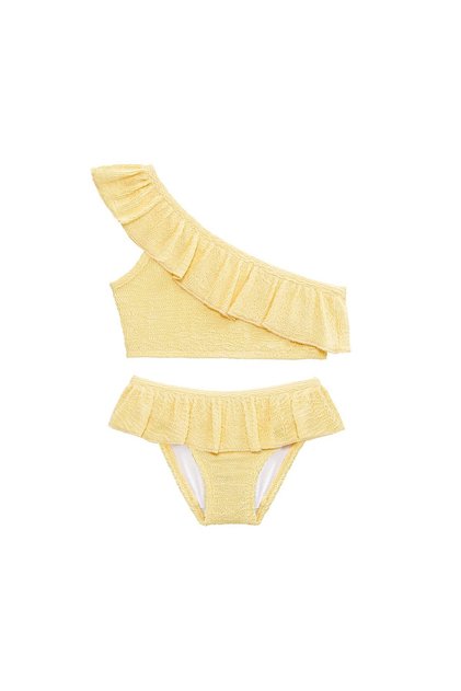 Uv Protection Ruffled Textured One Shoulder Girls' Bikini Set