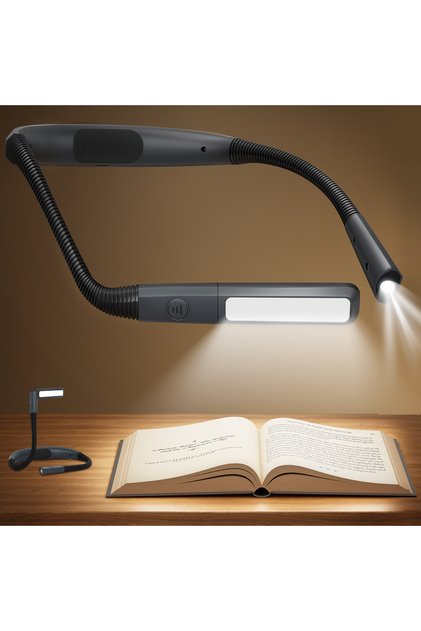 Şarjlı Boyun Kitap Okuma Işığı - 100 Saat Pil Ömrü, 5 Renk & Dimming Ayarlı