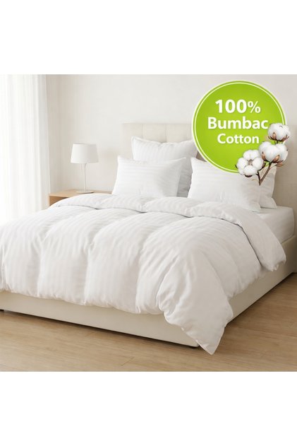 Lenjerie de pat Damasc Hotel Alba 100% Bumbac, Set Lenjerie Pat Dublu 200x220, Premium