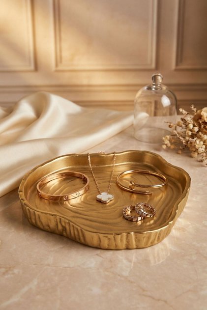 Takı Organizer Makyaj Düzenleyici Kozmetik Organizer Dekoratif Tabak Altın Renk Model 1