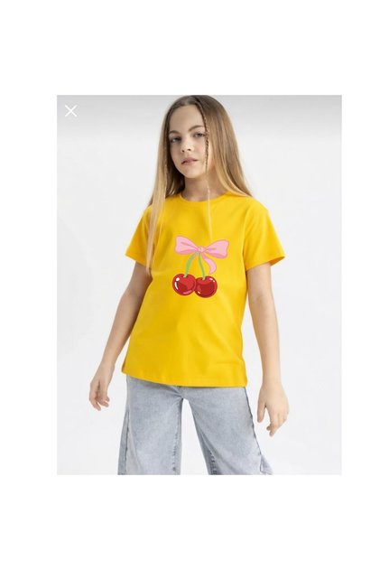 Ribbon Cherry Printed 100% Cotton Crew Neck Kids Unisex T-Shirt 5 6 -7 8-9 10 -11 12 Years Old