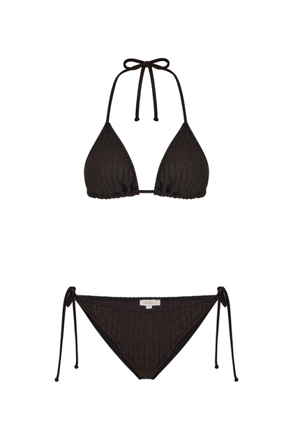 Lame Baskı Desenli Parlak Üçgen Bikini Takım