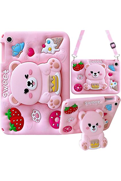 Alstrap iPad 7 / 8 / 9. Nesil 10.2 Uyumlu 3D Ayıcık Desenli