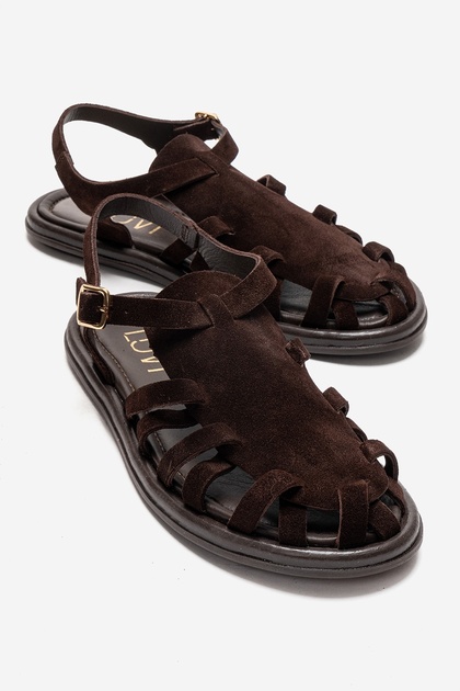 Alone Brown Suede Genuine Leather Women's Sandals