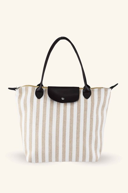 Striped Shopper Bag - Beige - Brown