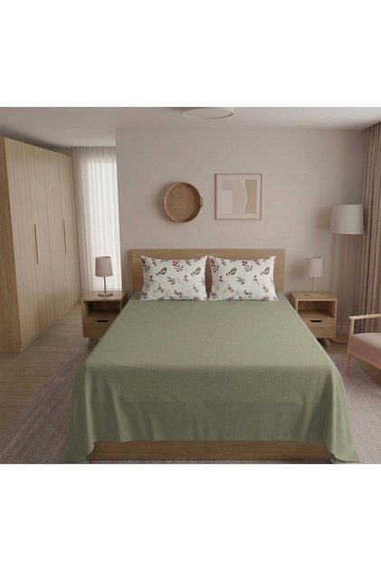 100% Organic Cotton Fabric Solid Color (Without Elastic) Sheet+Combined Patterned Pillowcase***