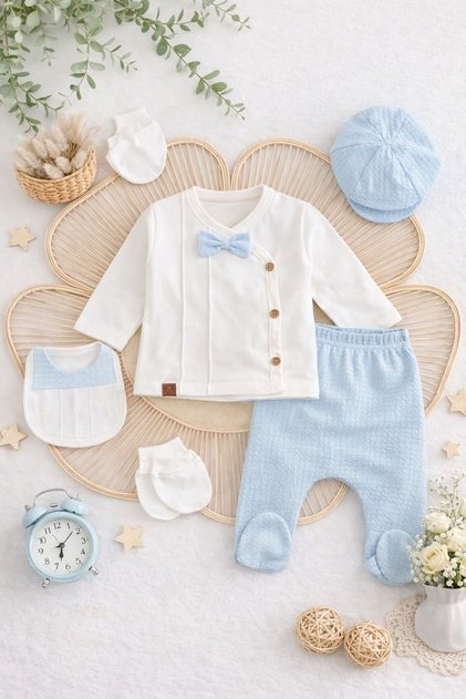 100% Cotton Premium Baby Boy 5-Piece Hospital Outfit