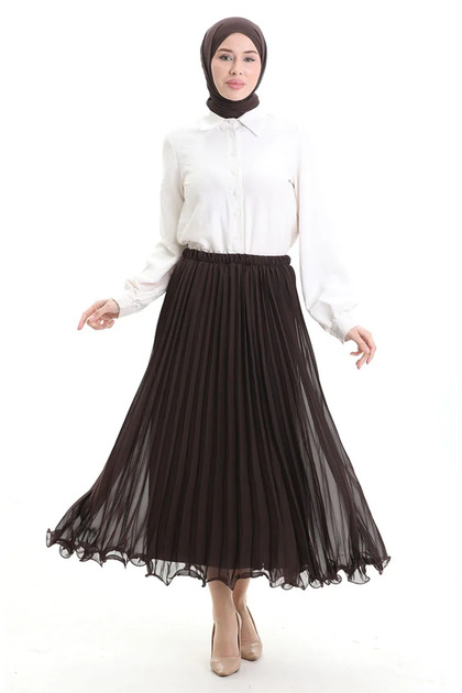 Pleated Chiffon Skirt 71262-04 Brown