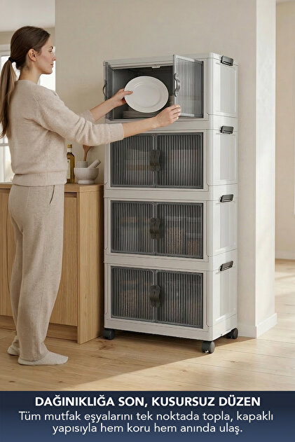 ラック Lavine ”LARGE” 4 Katlı Portatif Organizer Tekerlekli Dolap Çok
