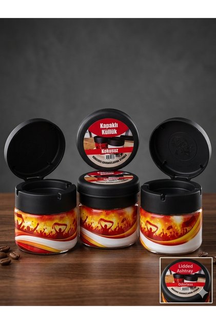 Glass Jar Ashtray with Lid – Anti-Odor Stylish Design 3 Pieces