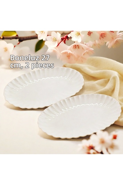 Boneluz 2 Pieces 27 cm Kayık Plate Salad Plate Without Gilt