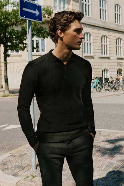 Men's Black Non-Pilling Anti Pilling Fabric Standard Fit Normal Cut Polo Neck Knitwear Sweater