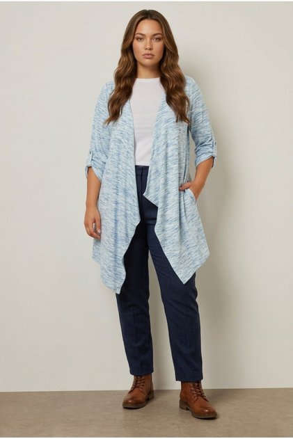 Plus Size Long Sleeve Open Front Asymmetrical Cutout Slim Cardigan 304057
