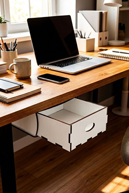 Hidden Drawer Organizer under Desk Storage Container White Color Model 5
