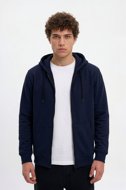 Men's Zippered Hooded Sweatshirt with Pocket and Fleece Inside