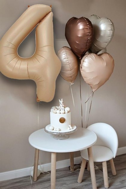Retro Cream Caramel Coffee Heart Age Number Balloon Set Retro Birthday Age Balloon Set