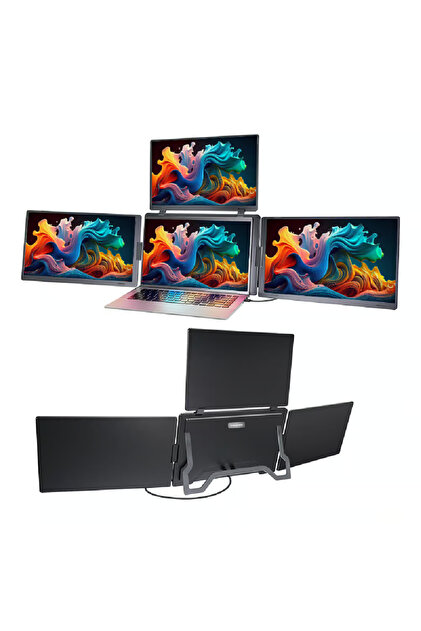 Trimonitör 15.6” Üçlü Taşınabilir Monitör Sabit Panel Çoklu Ekran