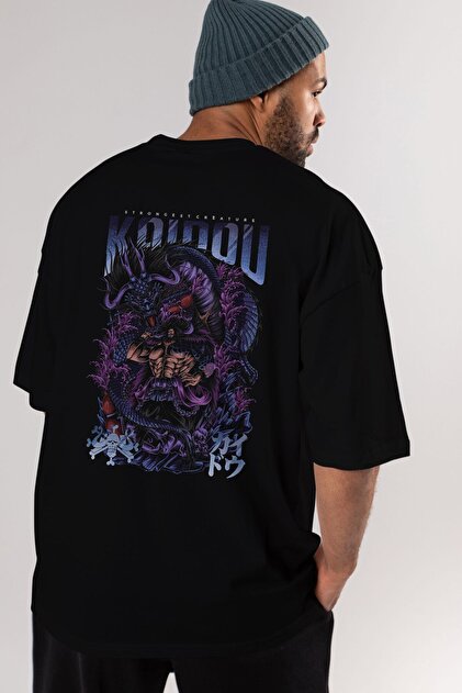KAIDOU ONE PIECE Anime Πίσω Εκτύπωση Μαύρο Oversize μπλουζάκι Ανδρικό Γυναικείο
