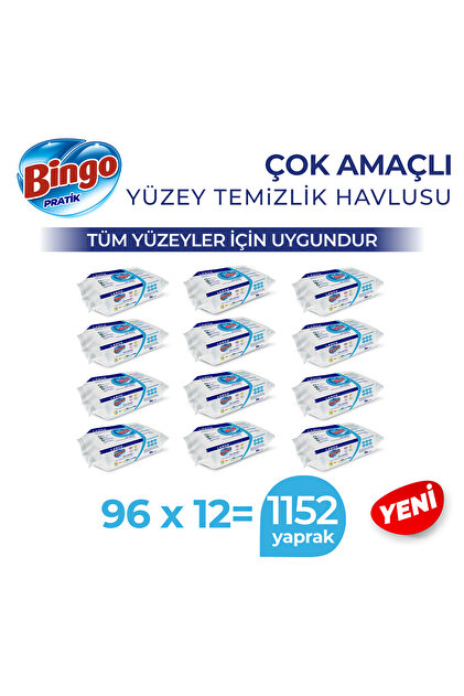 Bingo Yüzey Temizlik Havlusu Large Beyaz Sabun 96x12 (1152 YAPRAK