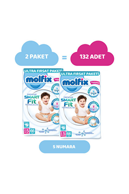 Molfix Premium Smart Fit Avantajlı Paket 5 Beden Junior 132 Adet