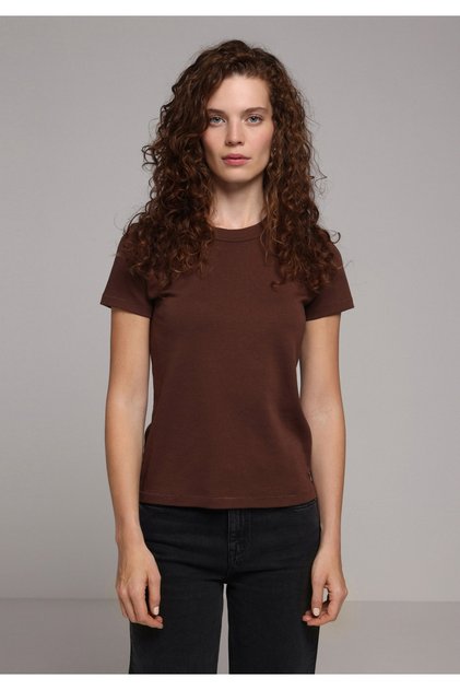 Slim Fit Round Neck Solid Women's Brown Short Sleeve T-Shirt