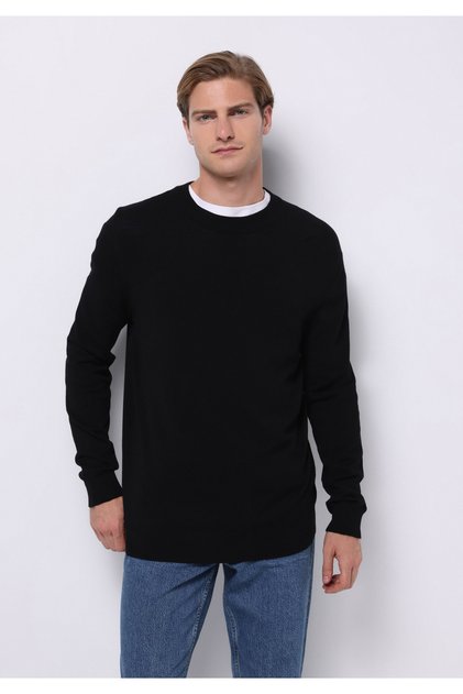 Regular Fit Round Neck Jacquard Men's Black Sweater
