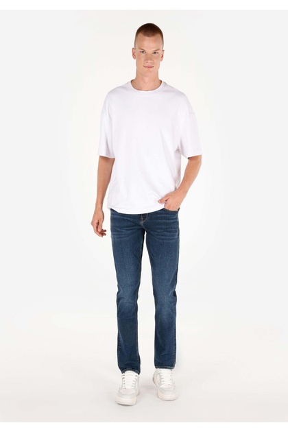 Straight Fit Men's Navy Blue Jean Trousers