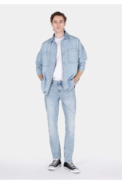 Straight Fit Düşük Bel Düz Paça Erkek İndigo Jean Pantolon