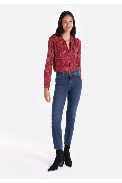 Slim Fit Mid Waist Straight Leg Women's Indigo Zipper Jean Pants