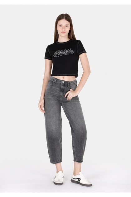 Balloon Fit High Waist Narrow Leg Women's Black Jean Trousers