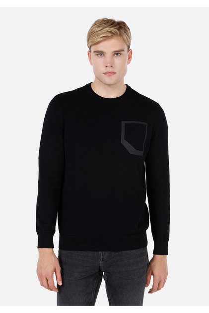 Regular Fit Round Neck Jacquard Men's Black Sweater