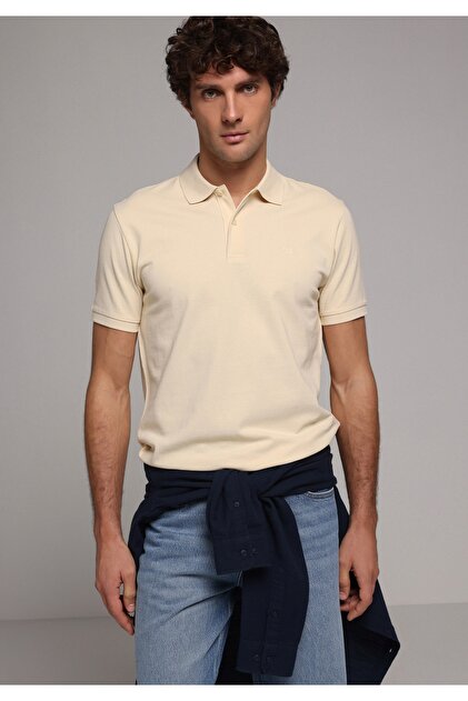 Regular Fit Polo Yaka Düz Erkek Sari Kısa Kol Tişört