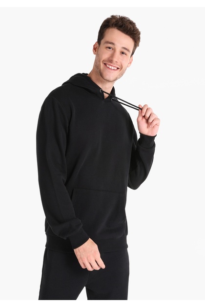 Regular Fit Plain Men's Black Sweatshirt