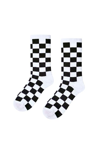 White Checkerboard Patterned Colorful Unisex Sports Socks