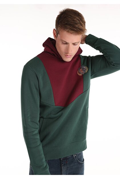 Regular Fit Pocketed Men's Green Sweatshirt