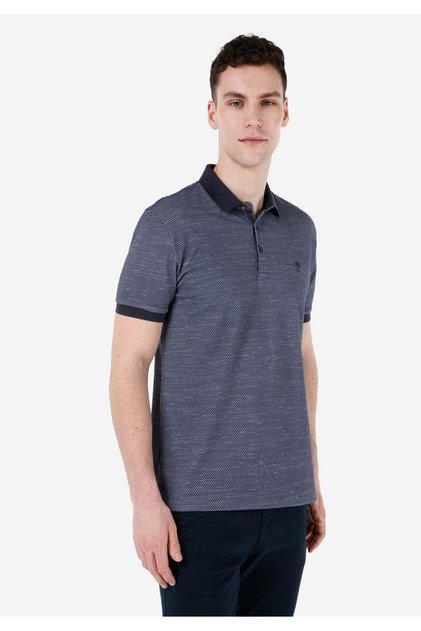 Regular Fit Polo Neck Printed Men's Navy Blue Short Sleeve T-Shirt