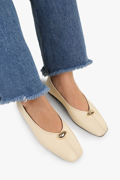 Women's Aurel Butter Yellow Skin Gold Accessory Detail Ballet Flats