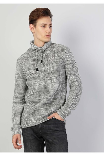 Men's Gray Melange Slim Fit Raft Collar Sweater - Cl 1045883