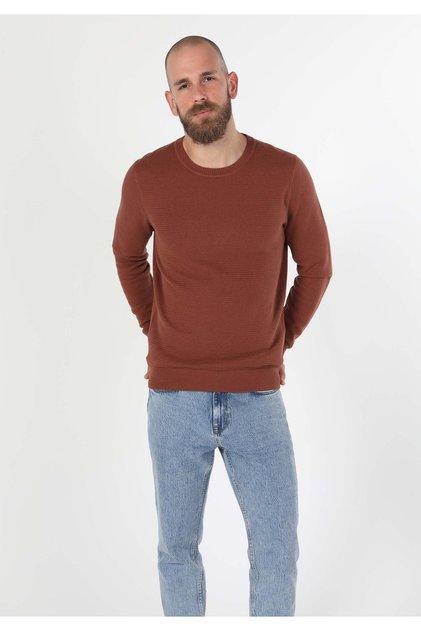 Regular Fit Round Neck Jacquard Men's Orange Sweater